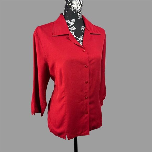 Karen Scott Collared 3/4 Sleeve Button-Up Blouse - Women’s Large - Deep Red - Picture 3 of 5